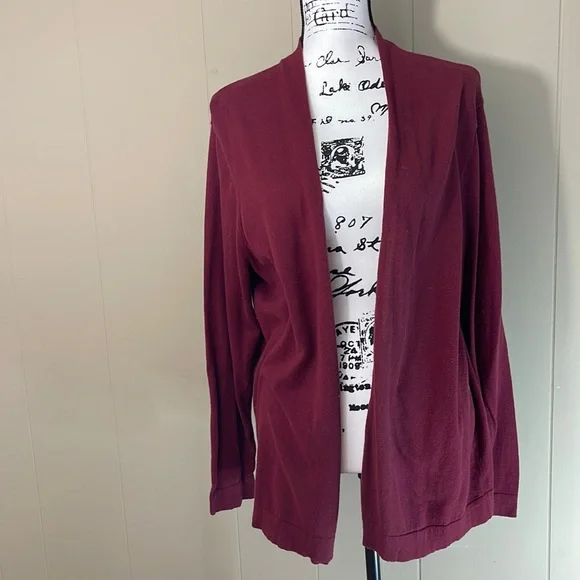 LOFT Sweaters Loft Cotton Long Sleeve Open Front Maroon Duster Cardigan Poshmark